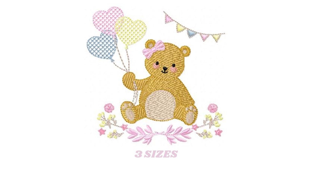 Birthday Bear embroidery designs - Animals embroidery design machine embroidery pattern - Bear embroidery file - baby girl embroidery pes Marcia Embroidery