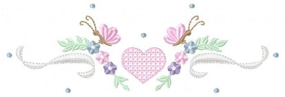 Flower Frame embroidery designs - Heart with butterflies machine embroidery pattern - Baby girl file - Instant digital download pes jef dst