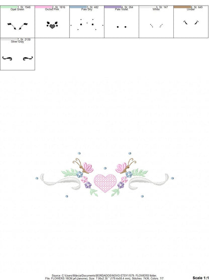 Flower Frame embroidery designs - Heart with butterflies machine embroidery pattern - Baby girl file - Instant digital download pes jef dst