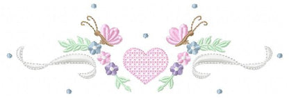 Flower Frame embroidery designs - Heart with butterflies machine embroidery pattern - Baby girl file - Instant digital download pes jef dst
