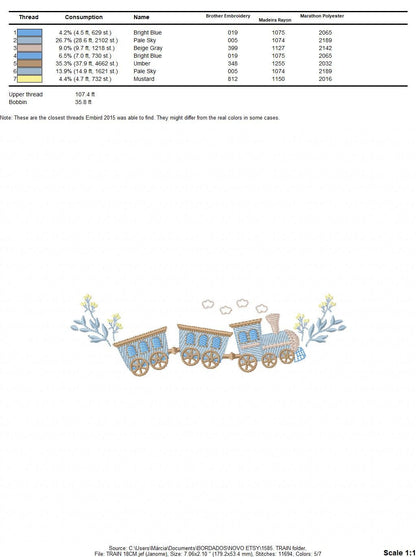 Train embroidery design - Train with wagons machine embroidery pattern - Baby boy file - Instant digital download pes jef dst