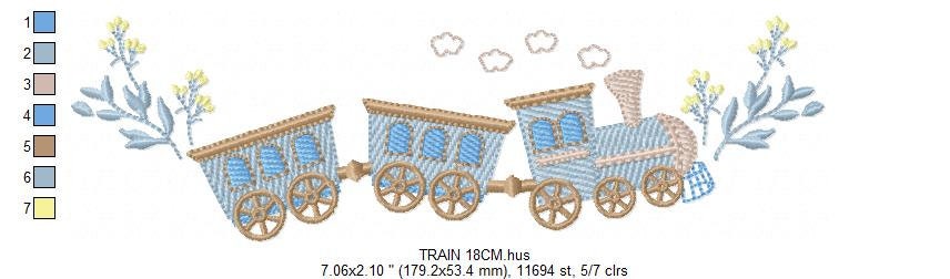 Train embroidery design - Train with wagons machine embroidery pattern - Baby boy file - Instant digital download pes jef dst