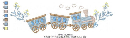 Train embroidery design - Train with wagons machine embroidery pattern - Baby boy file - Instant digital download pes jef dst