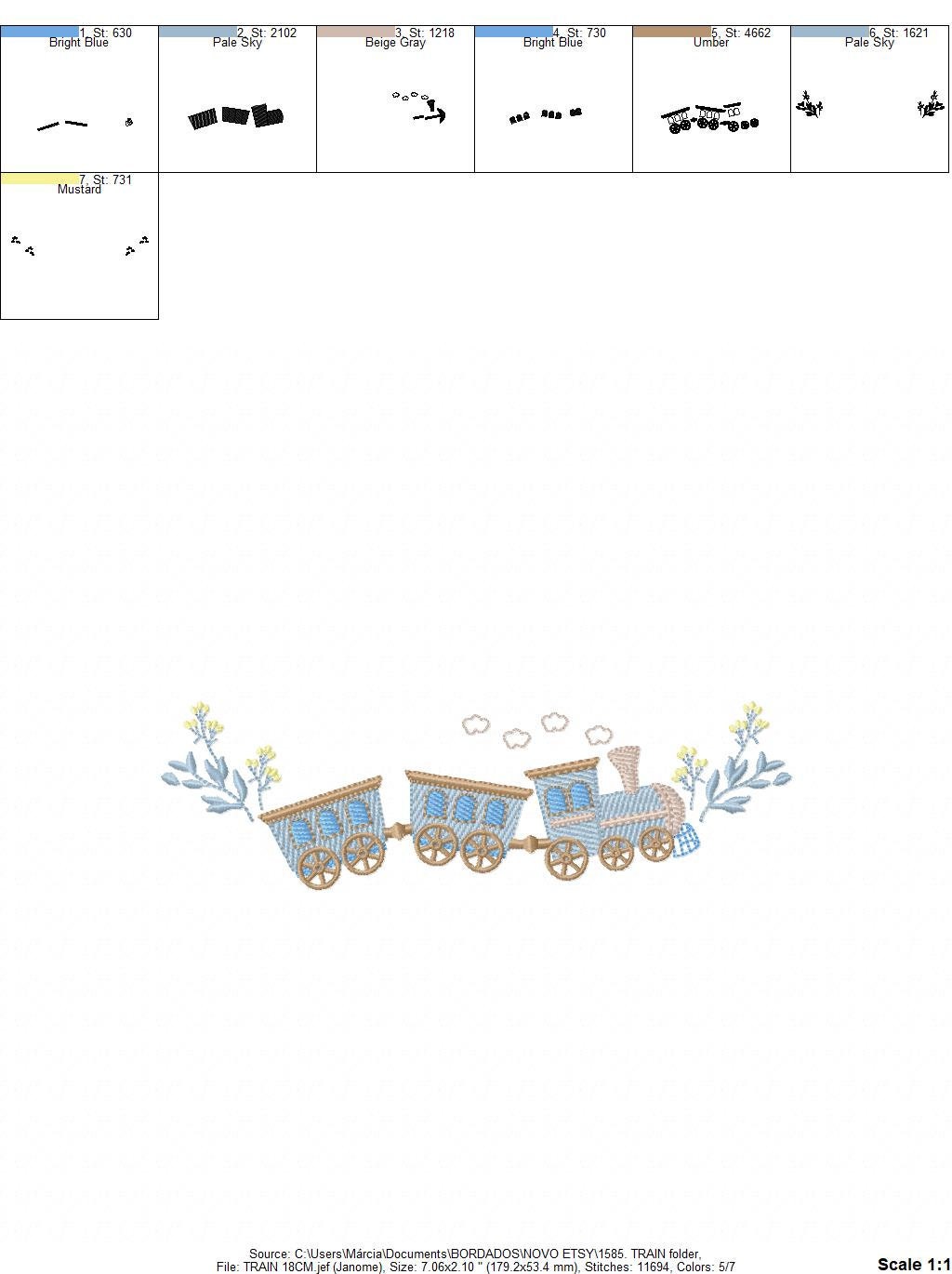 Train embroidery design - Train with wagons machine embroidery pattern - Baby boy file - Instant digital download pes jef dst