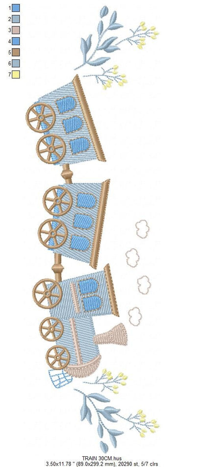 Train embroidery design - Train with wagons machine embroidery pattern - Baby boy file - Instant digital download pes jef dst