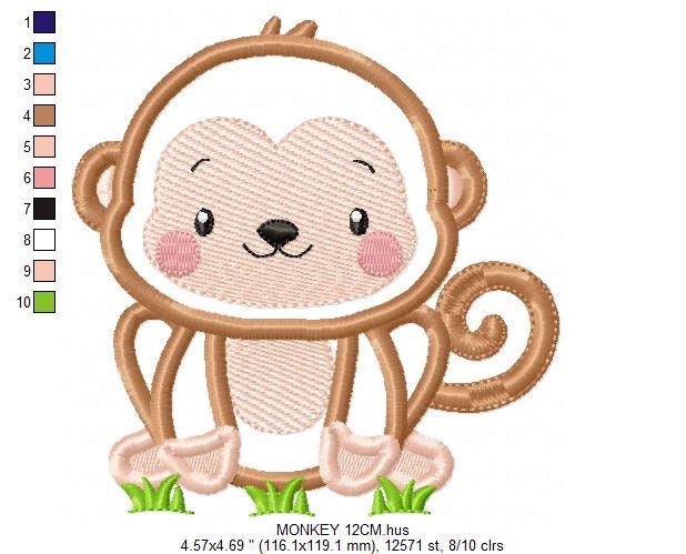 Monkey embroidery designs - Safari animal embroidery design machine embroidery pattern -Baby boy Monkey applique - Instant download pes jef