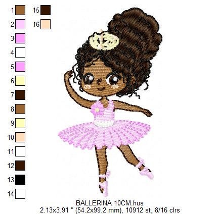 Curly hair Ballerina embroidery designs - Ballet embroidery design machine embroidery pattern - instant download - Baby girl embroidery file