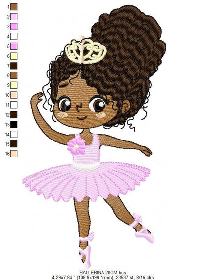 Curly hair Ballerina embroidery designs - Ballet embroidery design machine embroidery pattern - instant download - Baby girl embroidery file