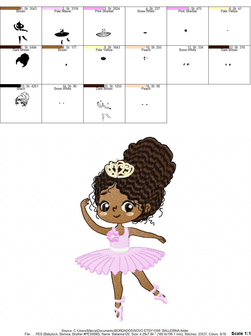 Curly hair Ballerina embroidery designs - Ballet embroidery design machine embroidery pattern - instant download - Baby girl embroidery file
