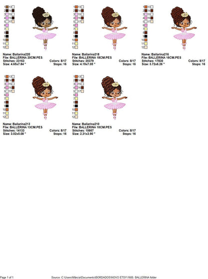 Ballerina embroidery designs - Ballet embroidery design machine embroidery pattern - instant download Curly hair girl embroidery file dancer