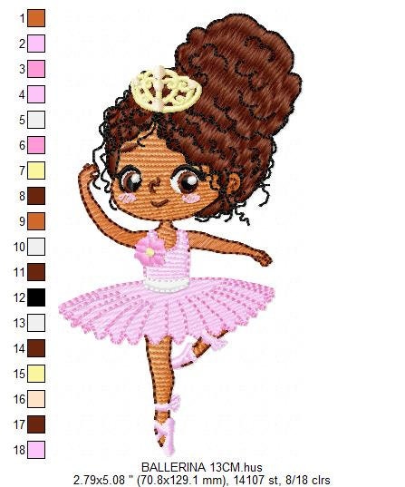Black Ballerina embroidery designs - Ballet dancer embroidery design machine embroidery pattern - Long Curly hair girl - instant download