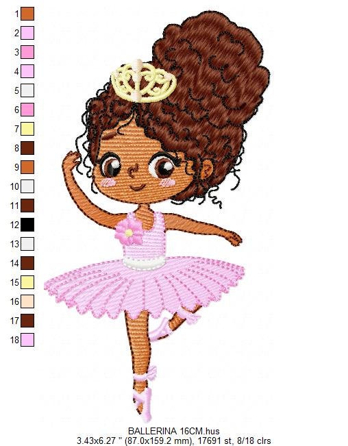 Black Ballerina embroidery designs - Ballet dancer embroidery design machine embroidery pattern - Long Curly hair girl - instant download