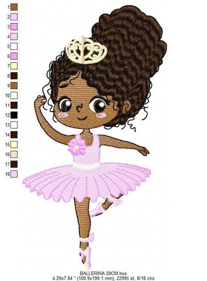 Black Ballerina embroidery designs - Ballet dancer embroidery design machine embroidery pattern - Long Curly hair girl - instant download
