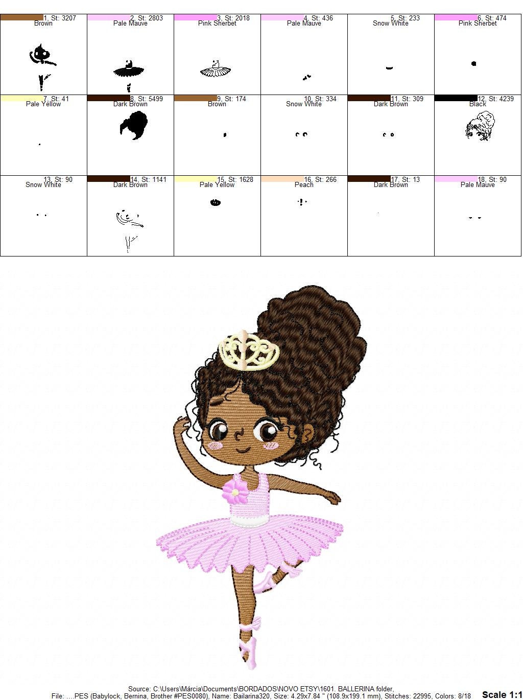 Black Ballerina embroidery designs - Ballet dancer embroidery design machine embroidery pattern - Long Curly hair girl - instant download