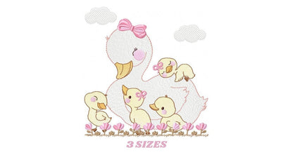 Mama Duck embroidery design - Baby girl embroidery designs machine embroidery pattern - animal embroidery file - duck flowers download