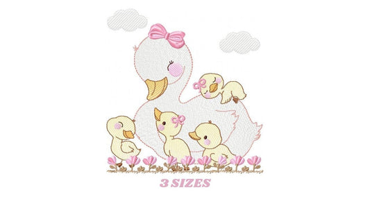 Mama Duck embroidery design - Baby girl embroidery designs machine embroidery pattern - animal embroidery file - duck flowers download