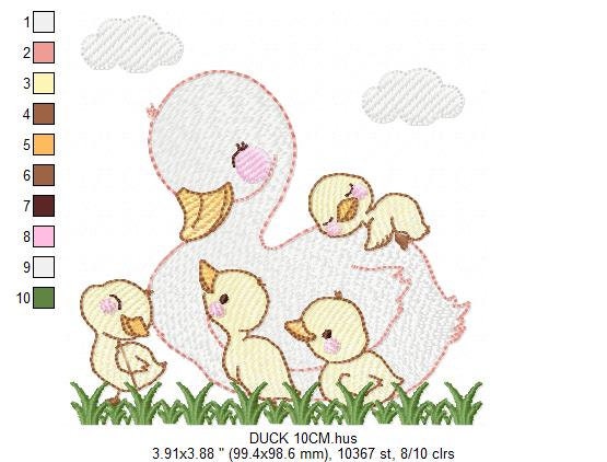 Ducks with grass embroidery design - Duck mama with babies machine embroidery pattern - animal family file - Instant digital download pes
