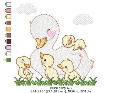 Ducks with grass embroidery design - Duck mama with babies machine embroidery pattern - animal family file - Instant digital download pes