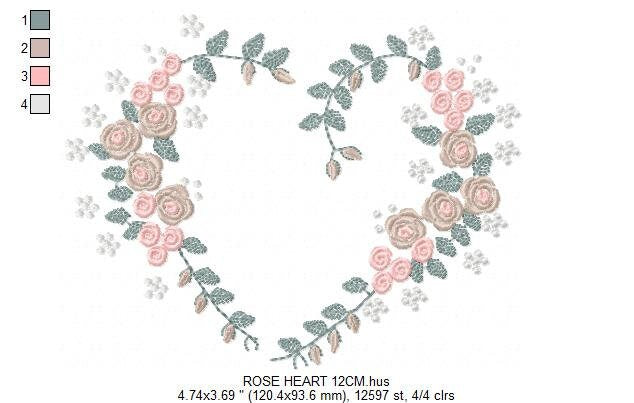 Heart with roses embroidery designs - Flower embroidery design machine embroidery pattern - Monogram Frame embroidery file - pes jef vip vp3