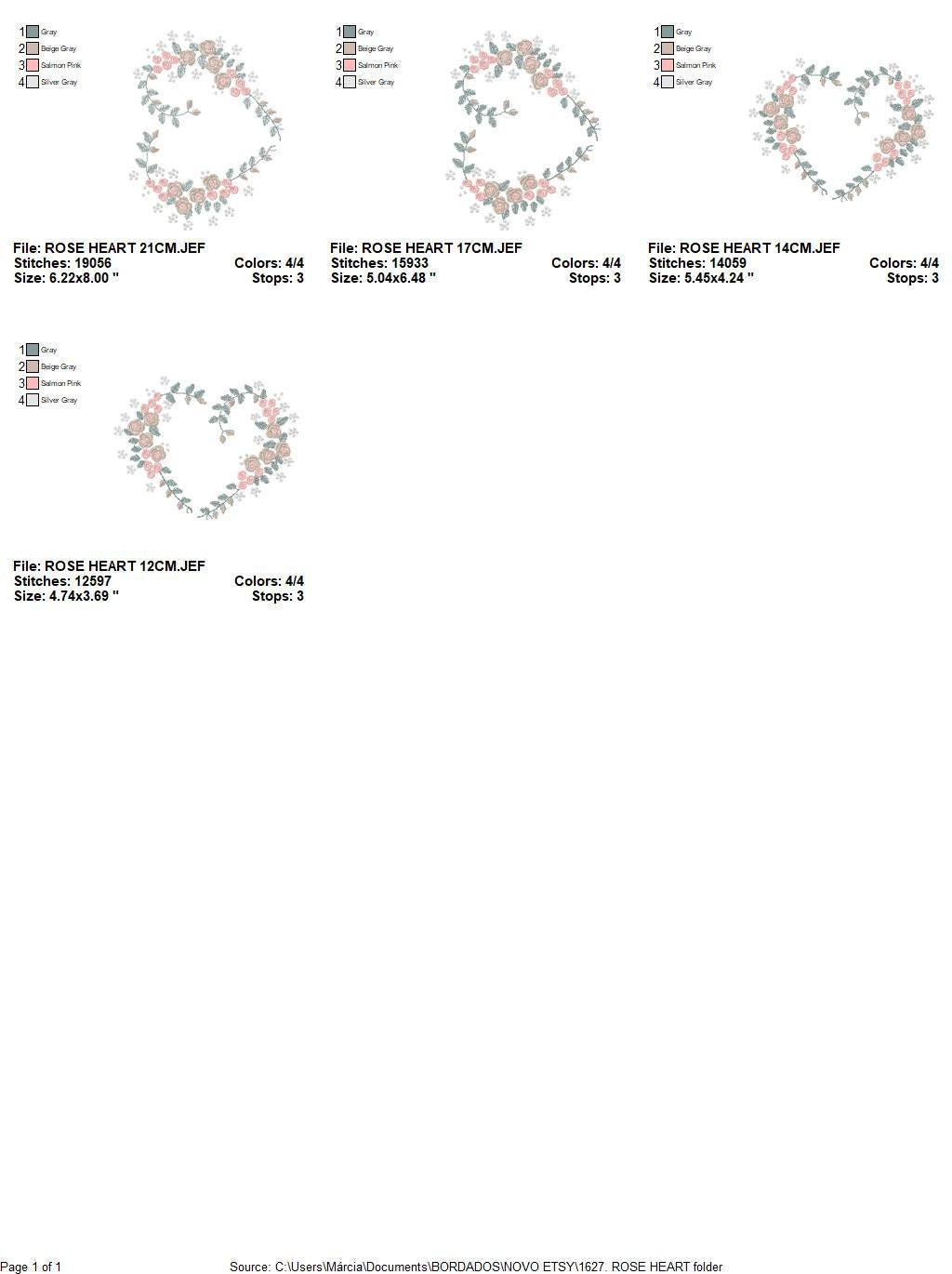 Heart with roses embroidery designs - Flower embroidery design machine embroidery pattern - Monogram Frame embroidery file - pes jef vip vp3