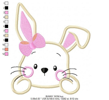 Bunny face with lace embroidery design - Rabbit applique machine embroidery pattern - Baby girl file - Instant digital download pes jef dst
