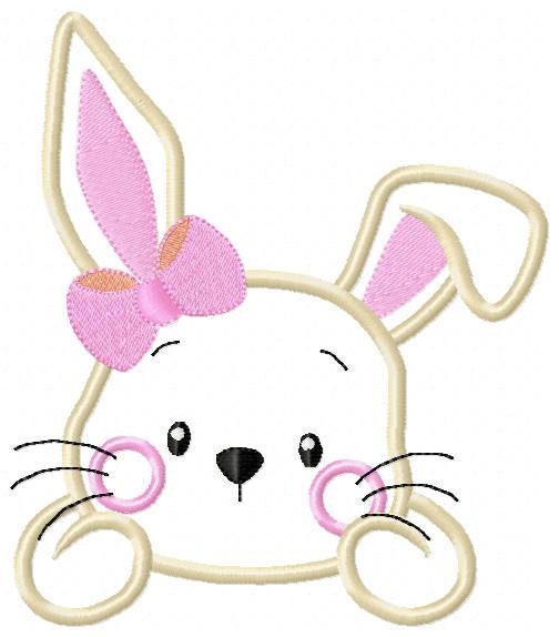 Bunny face with lace embroidery design - Rabbit applique machine embroidery pattern - Baby girl file - Instant digital download pes jef dst