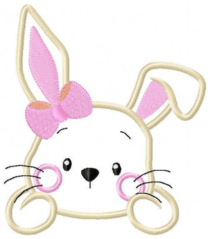 Bunny face with lace embroidery design - Rabbit applique machine embroidery pattern - Baby girl file - Instant digital download pes jef dst