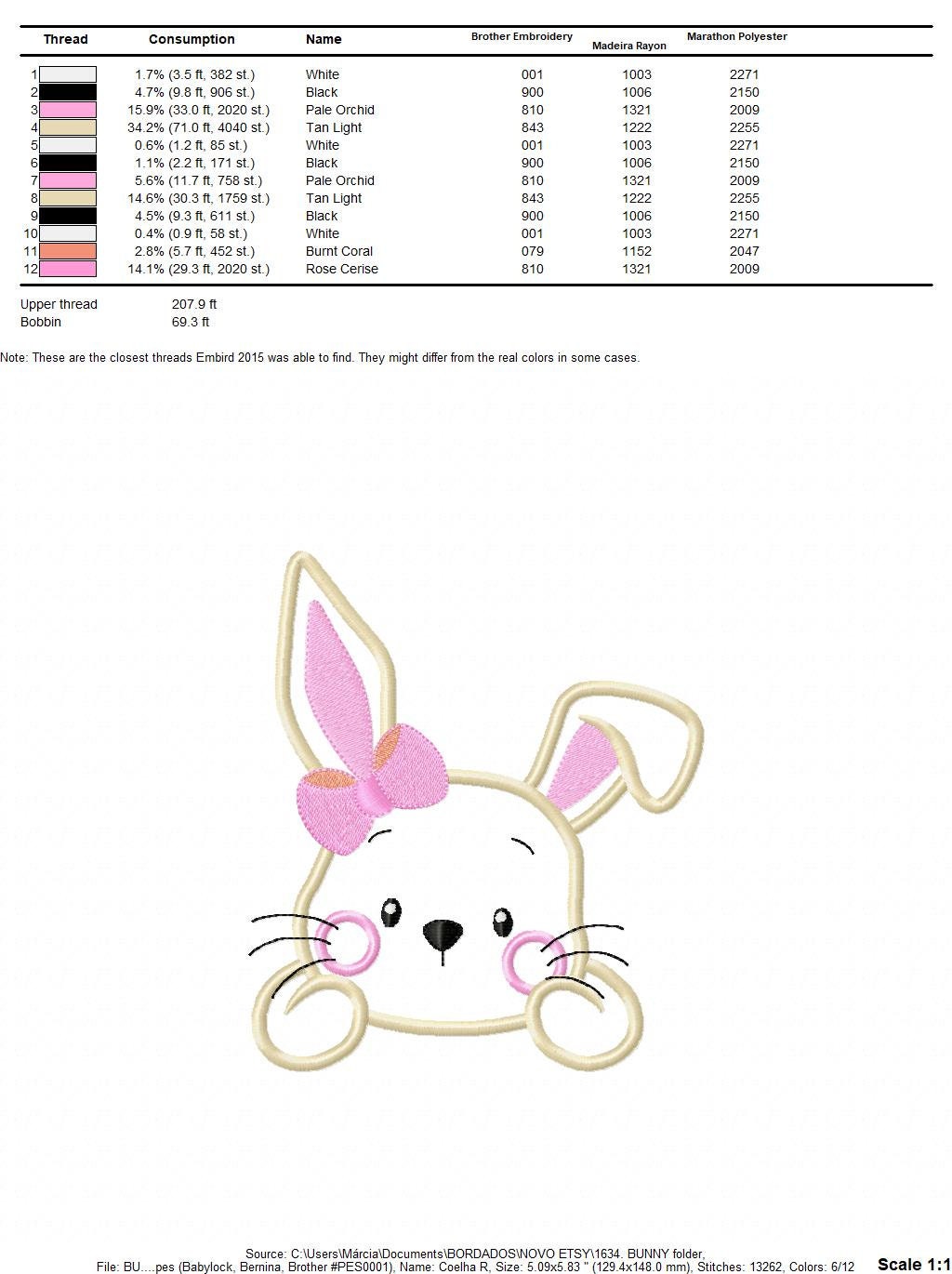 Bunny face with lace embroidery design - Rabbit applique machine embroidery pattern - Baby girl file - Instant digital download pes jef dst