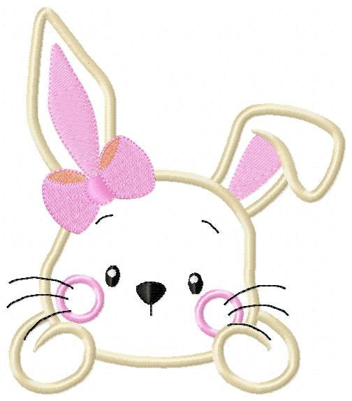 Bunny face with lace embroidery design - Rabbit applique machine embroidery pattern - Baby girl file - Instant digital download pes jef dst