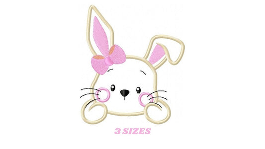 Bunny face with lace embroidery design - Rabbit applique machine embroidery pattern - Baby girl file - Instant digital download pes jef dst
