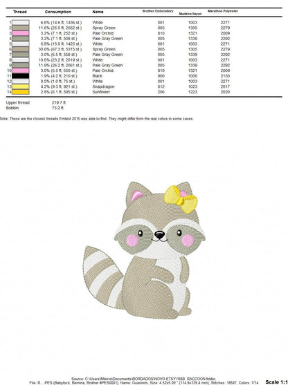 Female Raccoon with lace embroidery designs - Woodland Animal Girl embroidery design machine embroidery pattern -  instant download pes jef Marcia Embroidery