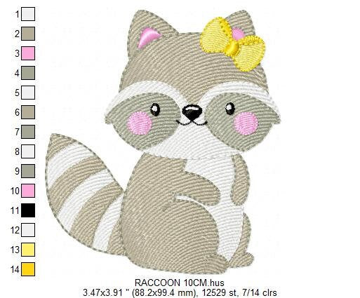 Female Raccoon with lace embroidery designs - Woodland Animal Girl embroidery design machine embroidery pattern -  instant download pes jef Marcia Embroidery