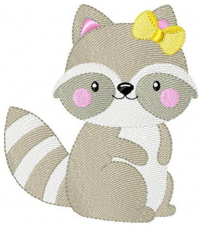 Female Raccoon with lace embroidery designs - Woodland Animal Girl embroidery design machine embroidery pattern -  instant download pes jef Marcia Embroidery