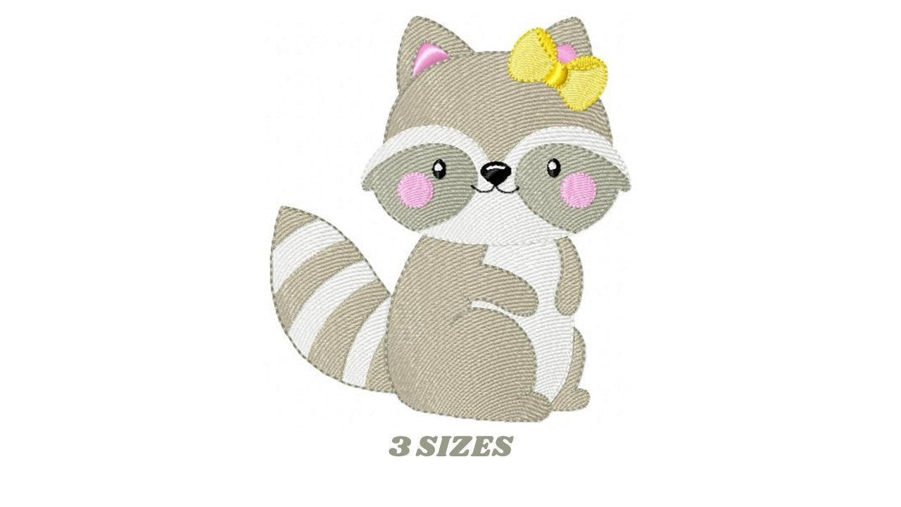 Female Raccoon with lace embroidery designs - Woodland Animal Girl embroidery design machine embroidery pattern -  instant download pes jef Marcia Embroidery