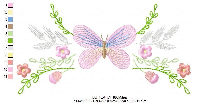 Butterfly embroidery design - Delicate Flowers embroidery designs machine embroidery pattern - baby girl embroidery file - instant download