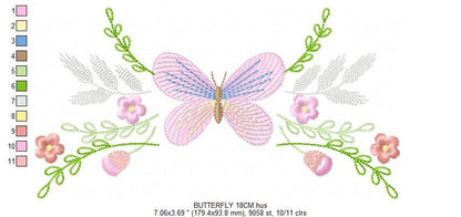 Butterfly embroidery design - Delicate Flowers embroidery designs machine embroidery pattern - baby girl embroidery file - instant download