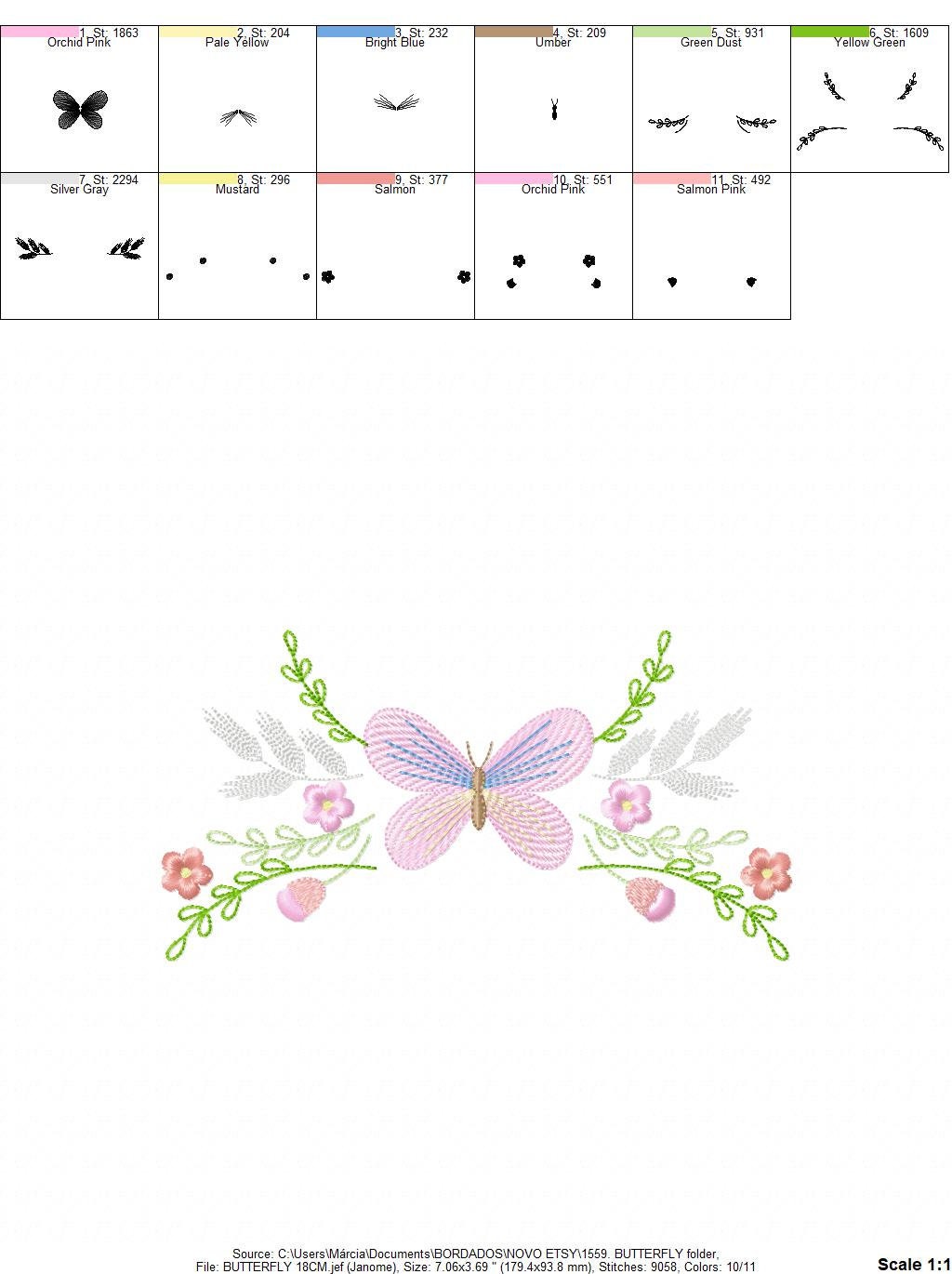 Butterfly embroidery design - Delicate Flowers embroidery designs machine embroidery pattern - baby girl embroidery file - instant download