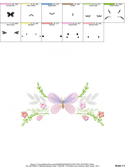 Butterfly embroidery design - Delicate Flowers embroidery designs machine embroidery pattern - baby girl embroidery file - instant download