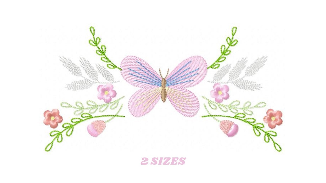 Butterfly embroidery design - Delicate Flowers embroidery designs machine embroidery pattern - baby girl embroidery file - instant download