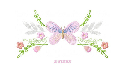 Butterfly embroidery design - Delicate Flowers embroidery designs machine embroidery pattern - baby girl embroidery file - instant download