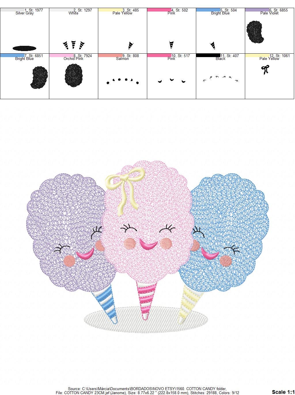 Cotton candy embroidery designs - Children Ice cream machine embroidery pattern - Cotton candy cart file - Instant digital download pes jef