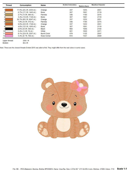 Bear embroidery designs - Female Teddy embroidery design machine embroidery pattern - Baby Boy embroidery file - instant download pes jef Marcia Embroidery
