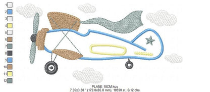 Plane embroidery designs - Airplane embroidery design machine embroidery pattern - Baby boy embroidery file - sky stars instant download