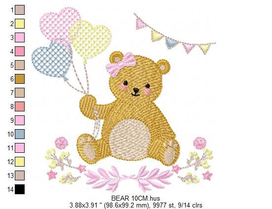 Birthday Bear embroidery designs - Animals embroidery design machine embroidery pattern - Bear embroidery file - baby girl embroidery pes Marcia Embroidery