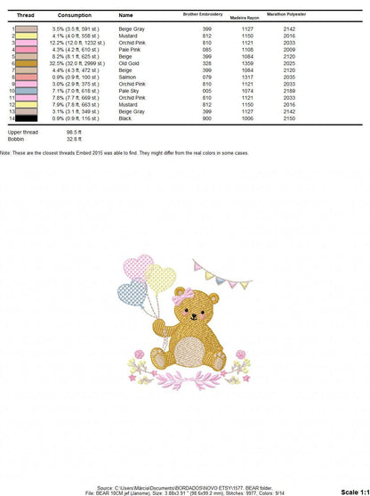Birthday Bear embroidery designs - Animals embroidery design machine embroidery pattern - Bear embroidery file - baby girl embroidery pes Marcia Embroidery