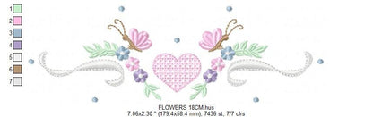Flower Frame embroidery designs - Heart with butterflies machine embroidery pattern - Baby girl file - Instant digital download pes jef dst