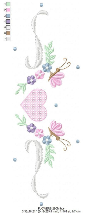 Flower Frame embroidery designs - Heart with butterflies machine embroidery pattern - Baby girl file - Instant digital download pes jef dst