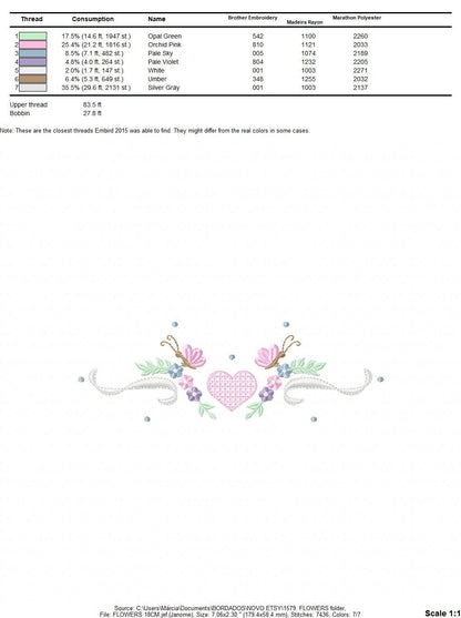 Flower Frame embroidery designs - Heart with butterflies machine embroidery pattern - Baby girl file - Instant digital download pes jef dst