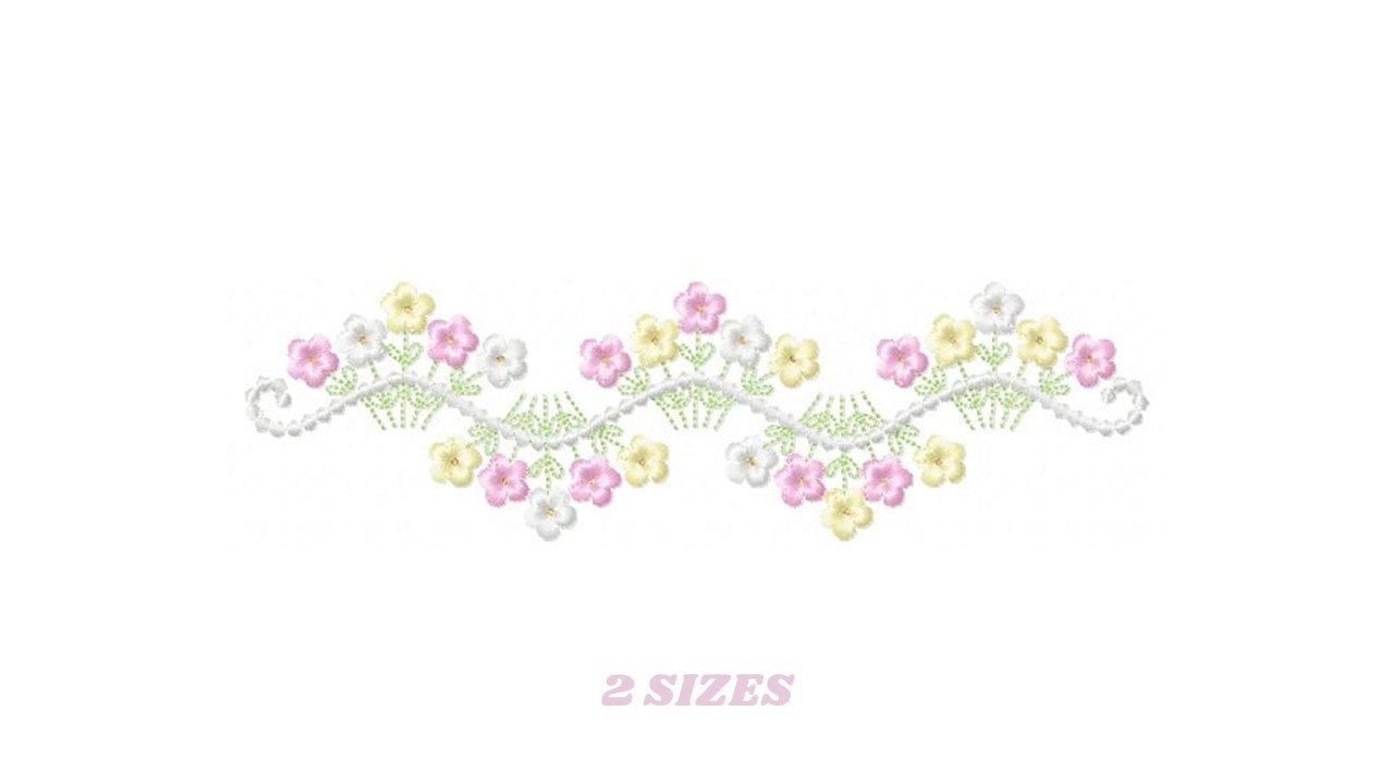 Flower Frame embroidery designs - Floral Divider machine embroidery pattern - Baby girl Kitchen towel file - Instant digital download pes