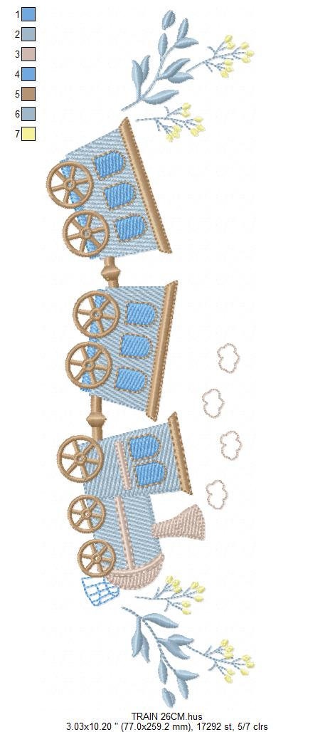 Train embroidery design - Train with wagons machine embroidery pattern - Baby boy file - Instant digital download pes jef dst